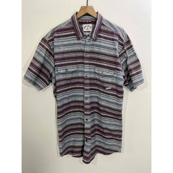 Iron Resin Striped XL Western USA Rodeo Canvas Work Chore Farm Button Up Shirt - Picture 1 of 15